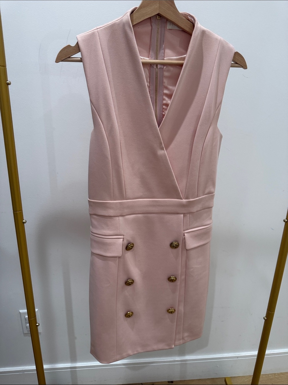 V-Neck Double-Breasted Mini Dress in Blush Pink